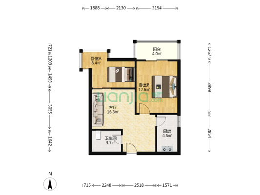 建南小区 2室1厅1卫 64平方