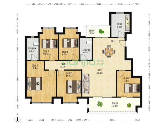 力高雍湖国际 5室1厅2卫 149平方