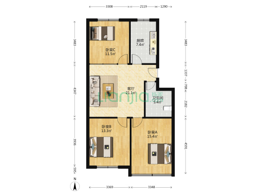 即发龙苑小区 3室1厅1卫 93平方