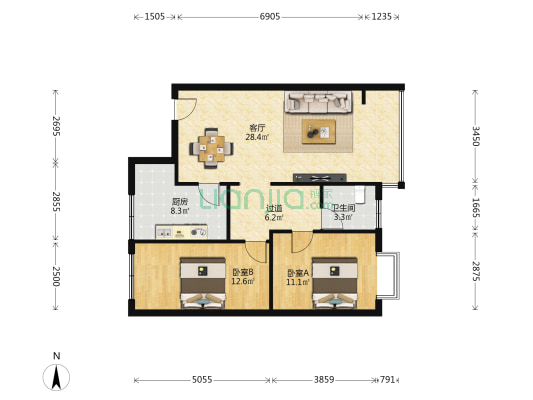 中铁我山30组团 2室1厅1卫 76平方