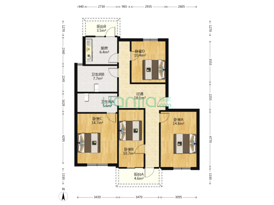 鑫通公寓 4室0厅2卫 113平方