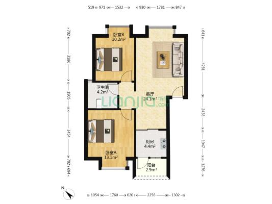 耐火厂经济适用房二期 2室1厅1卫 71平方