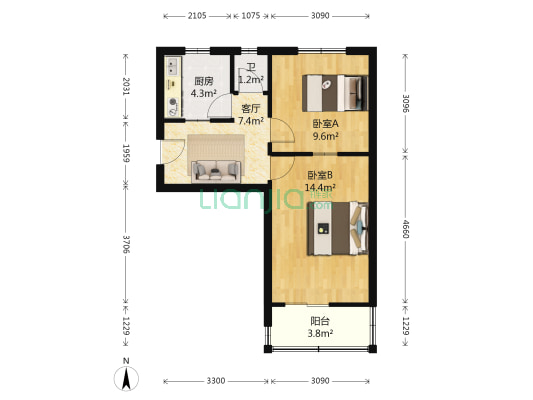 裕华东路3号 2室1厅1卫 50平方