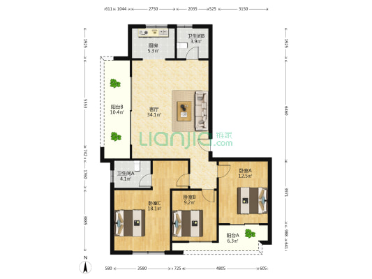 金水湾凤凰城 3室1厅2卫 134平方
