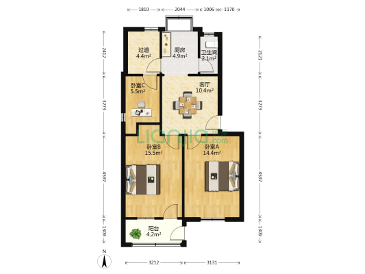 水果湖第一中学宿舍 3室1厅1卫 71平方