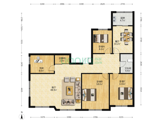 玉山花园 4室2厅1卫 157平方
