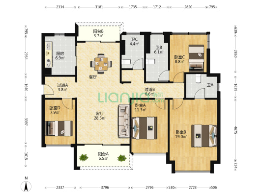 雅居乐·湾际壹号 4室1厅3卫 143平方