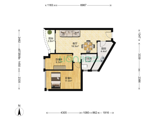 港田花园 2室1厅1卫 58平方