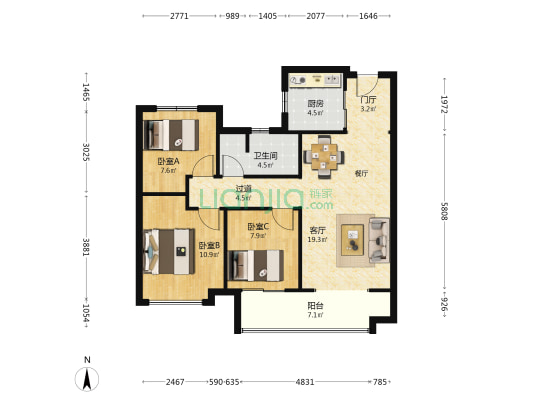 金地都会之光 3室1厅1卫 96平方