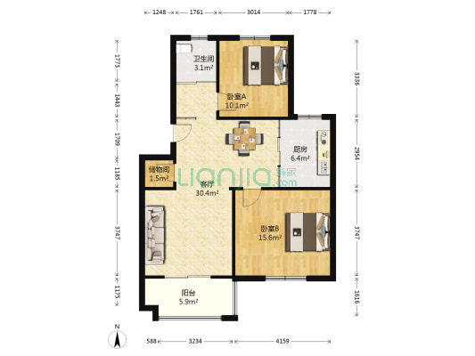 瑞鑫苑 2室1厅1卫 85平方