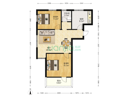 经建绅世郡园 2室1厅1卫 88平方