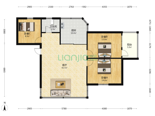 汉中楼 3室1厅1卫 121平方