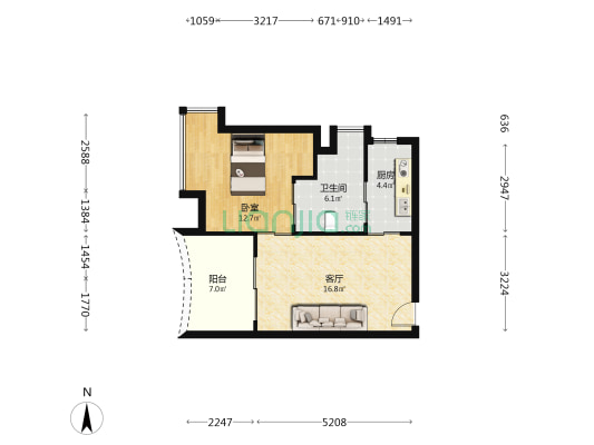 凯茵新城18区果岭国际公寓 1室1厅1卫 61平方