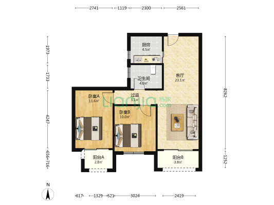 云睦宝庆苑 2室1厅1卫 83平方