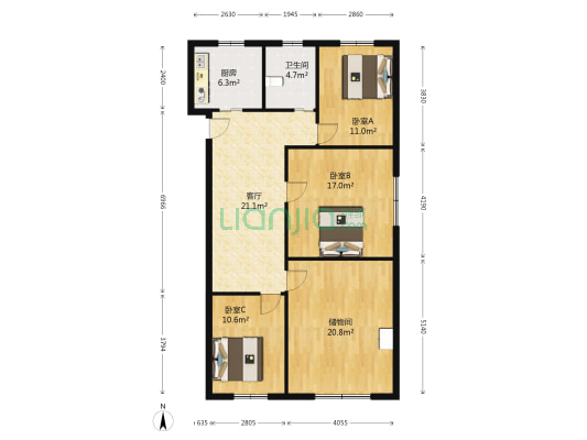 九乡雅苑 3室1厅1卫 130平方