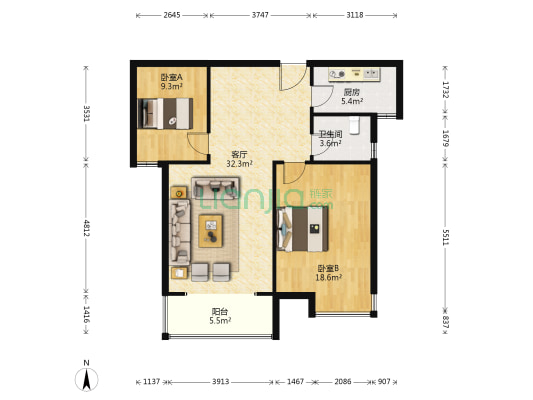 闻涛苑 2室1厅1卫 97平方