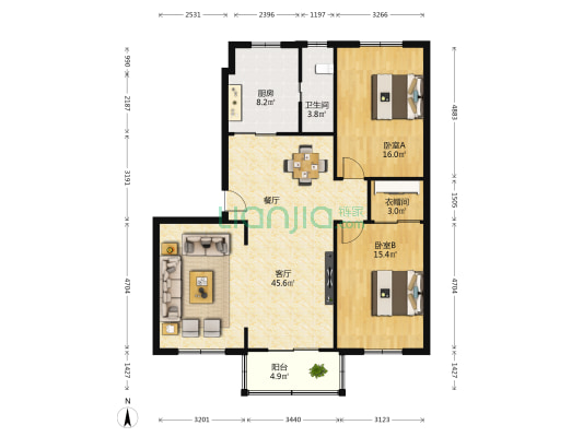 一经路 2室1厅1卫 122平方