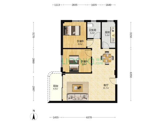 尖沙咀花园一期 2室1厅1卫 75平方