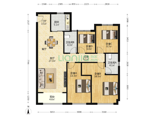 华宇·锦绣长安 4室1厅2卫 132平方