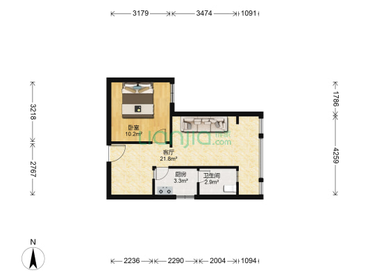 渝北新牌坊标准一室一厅，交通方便-户型图