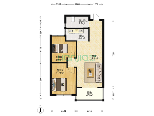 中天华庭二期 2室1厅1卫 74平方