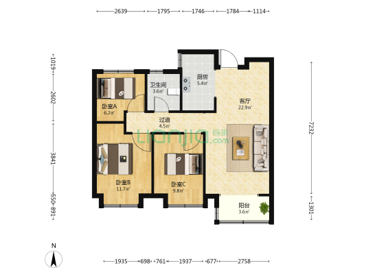 铂悦珺 3室1厅1卫 100平方