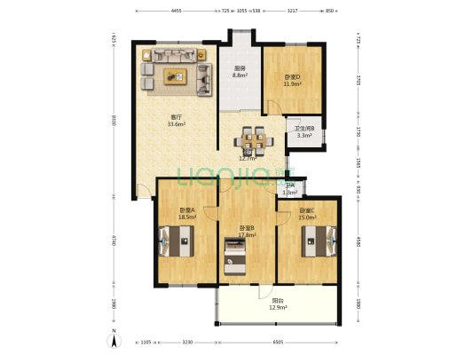 朝阳小区 4室2厅2卫 150平方