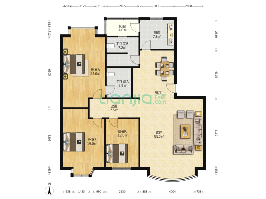 邻涪苑 3室1厅2卫 161平方