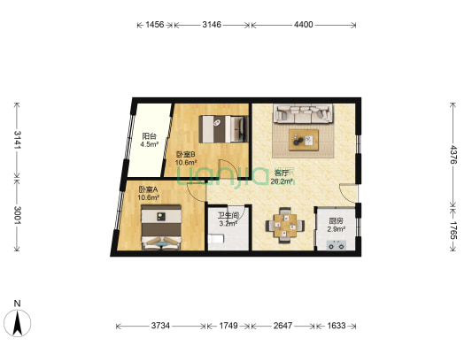 玉海商住中心 2室1厅1卫 73平方