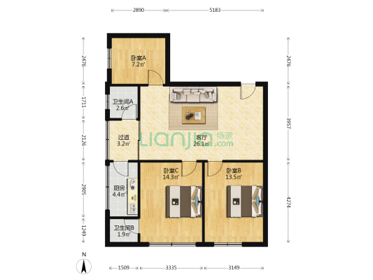 美華苑 3室1厅2卫 89平方