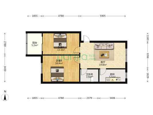 恒达春秋园 2室1厅1卫 78平方