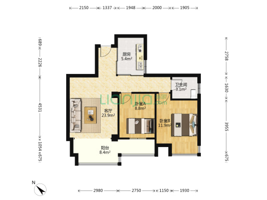 新都尚品 2室1厅1卫 75平方