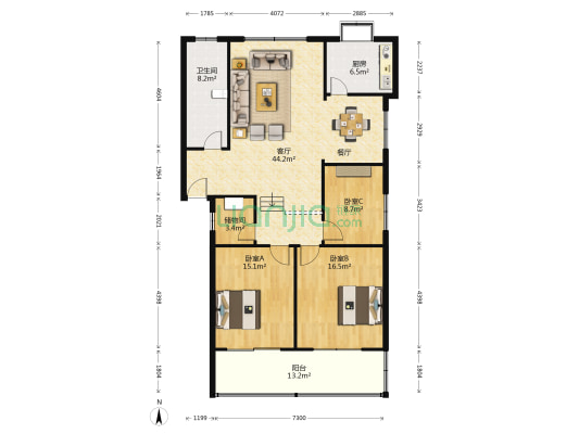 节水办公寓 3室1厅1卫 130平方