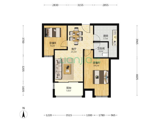 登达新天地 2室1厅1卫 83平方