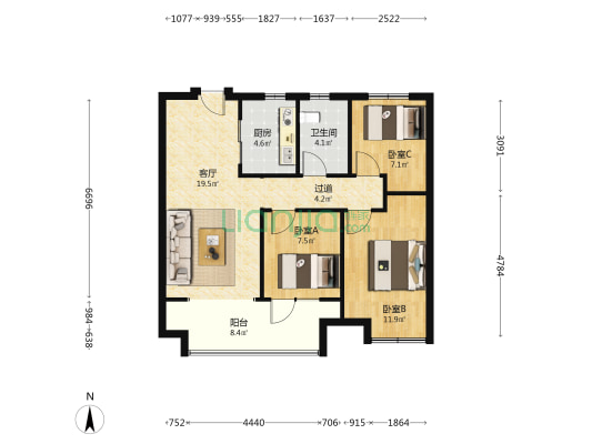 力高∙清悦华府 3室1厅1卫 89平方