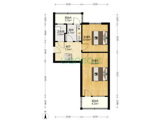 精装两居  总价低  位置好  拎包入住-户型图