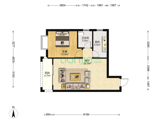 明苑花园 1室1厅1卫 70平方