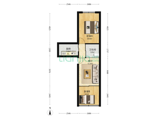 黄河沿社区(南滨河东路) 2室1厅1卫 59平方