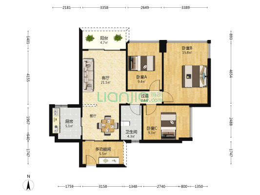 喜汇名苑 4室1厅1卫 92平方
