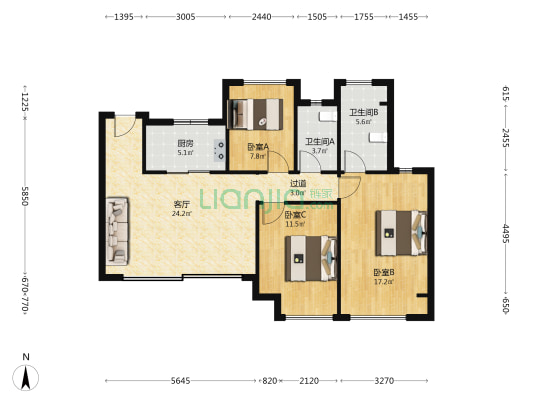 绿地翡丽云庭 3室1厅2卫 112平方