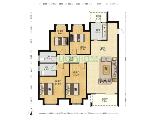 当代MOMA未来城 4室1厅2卫 118平方