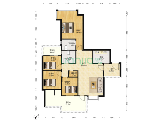 榕树岭 4室1厅2卫 119平方