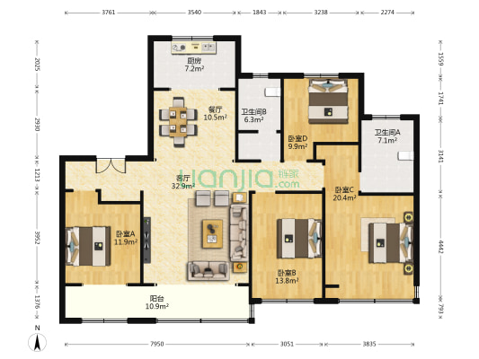 万和府 4室2厅2卫 175平方