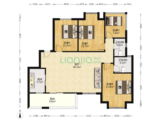 金辉优步花园 4室1厅2卫 125平方
