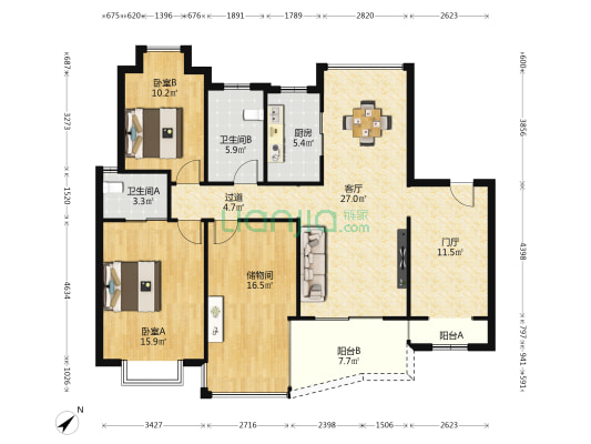新城吾悦广场二期 2室1厅2卫 139平方