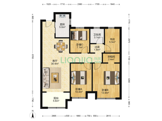 蜀西公馆 4室1厅1卫 107平方