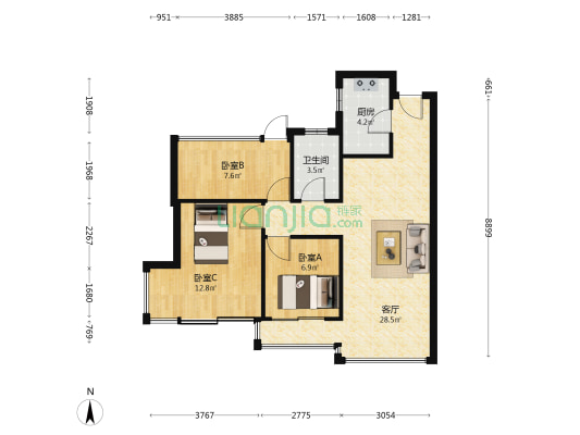 荣和银滩ONE 3室1厅1卫 72平方