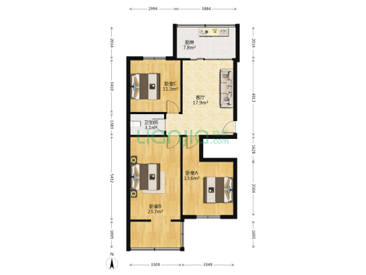 街道办家属院 3室1厅1卫 92平方