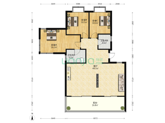 鲁能三亚湾美丽3区B区西区 3室1厅2卫 136平方