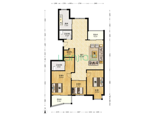 嘉南锦园 3室1厅2卫 141平方